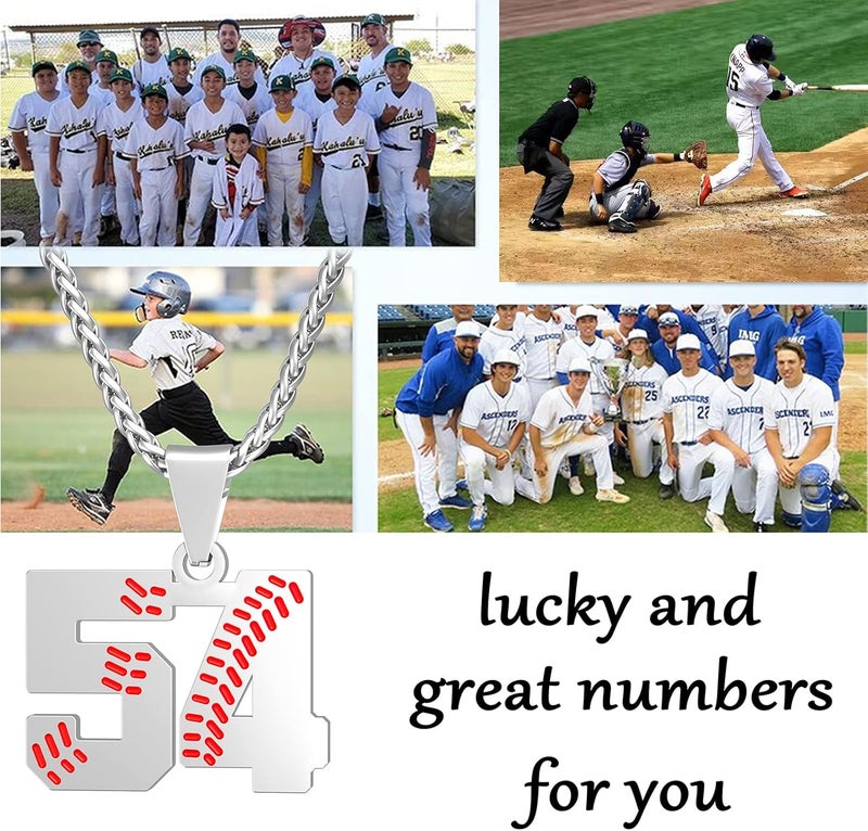 Wikavanli Personalized Baseball Jersey Number 00-99 Necklace - Stainless Steel Baseball Chain Pendant Necklace - Team Jewelry Gift for Boys, Girls, Men, Women - Image 3